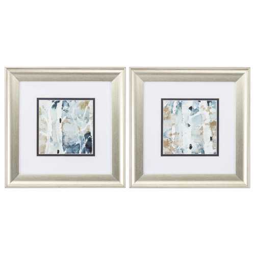 13" X 13" Brushed Silver Frame Blue Watercolor (Set of 2)