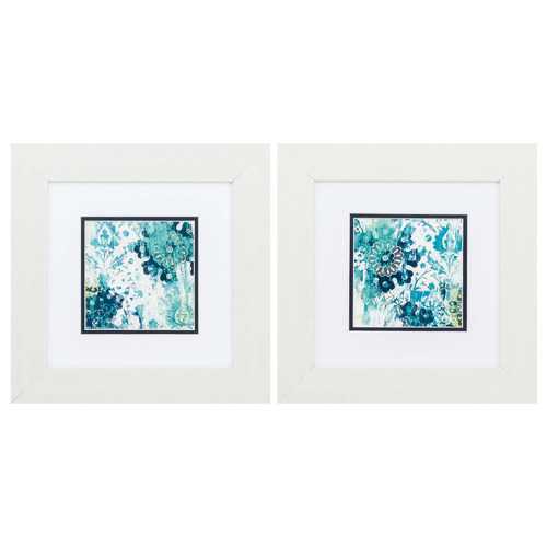 13" X 13" White Frame Blue Floral Layers (Set of 2)