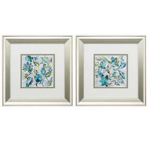 13" X 13" Brushed Silver Frame Sapphire Vine (Set of 2)