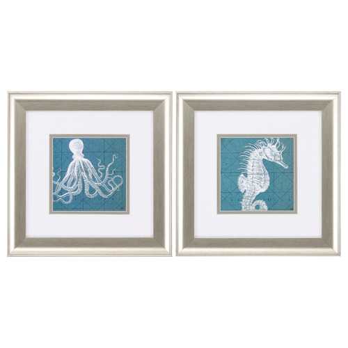 13" X 13" Brushed Silver Frame Coastal Menagerie (Set of 2)
