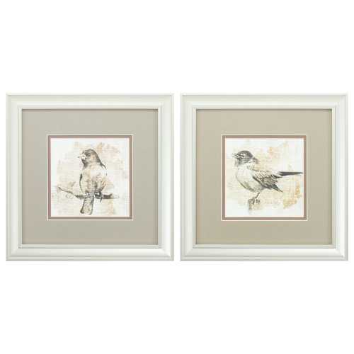 12" X 12" Champagne Gold Color Frame  Bird Sketch (Set of 2)