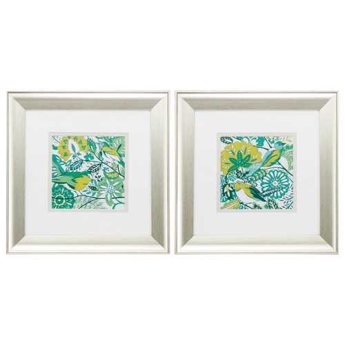 13" X 13" Brushed Silver Frame Lovebirds (Set of 2)