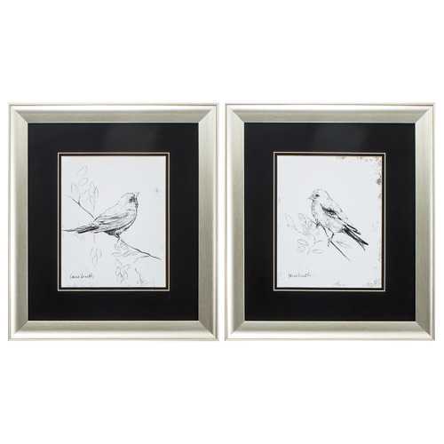 16" X 18" Aged Silver Frame Song Bird (Set of 2)