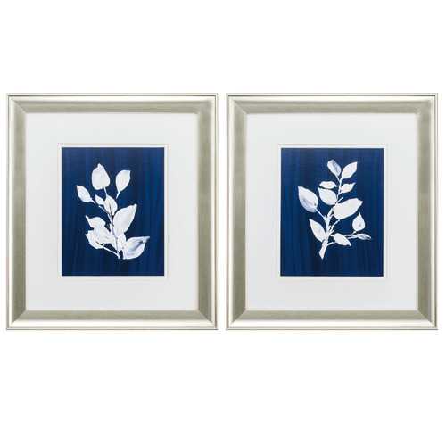 16" X 18" Brushed Silver Frame Blue Branch (Set of 2)