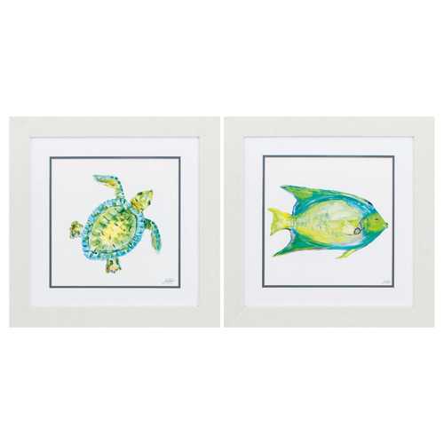 19" X 19" White Frame Sea Life (Set of 2)