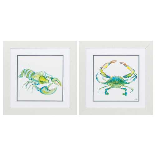 19" X 19" White Frame Sea Life (Set of 2)