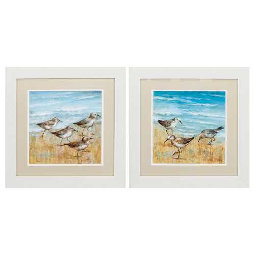 19" X 19" White Frame Sandpipers (Set of 2)