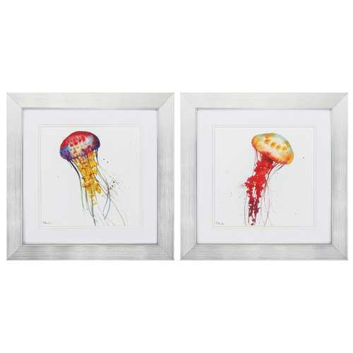 20" X 20" Silver Frame Deep Sea Jellies (Set of 2)