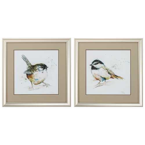 18" X 18" Champagne Gold Color Frame  Watercolor Mountain (Set of 2)