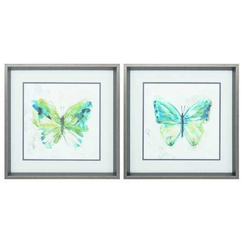 18" X 18" Brushed Silver Frame Butterfly Sketch (Set of 2)
