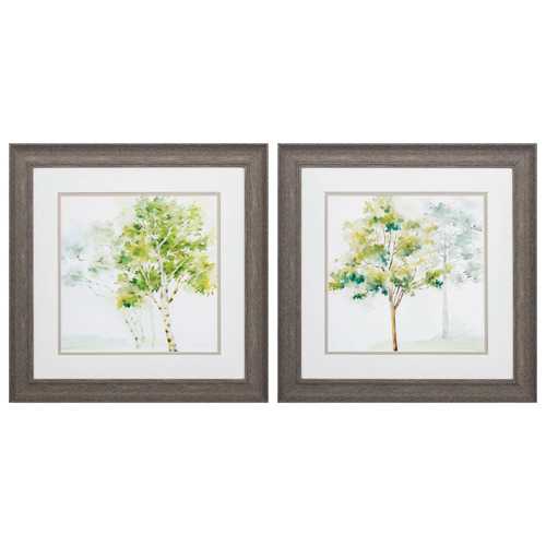 19" X 19" Distressed Wood Toned Frame Woodland Trees (Set of 2)