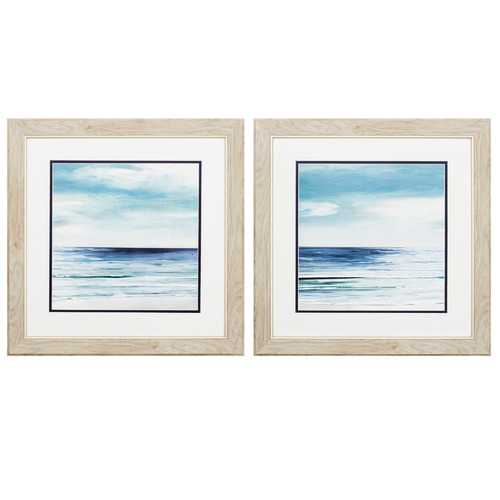 19" X 19" White Frame Blue Silver Shore (Set of 2)