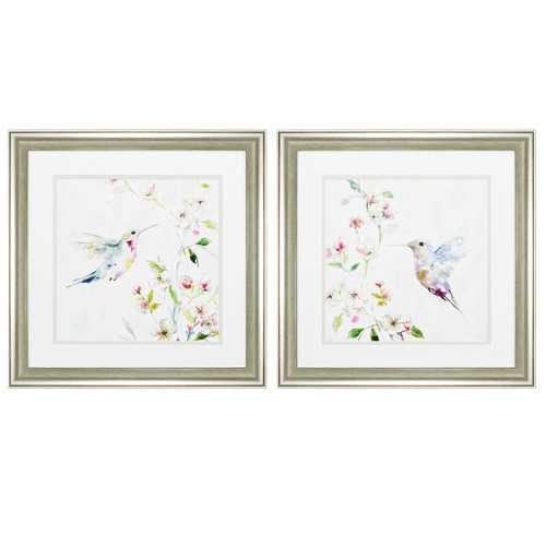 19" X 19" Brushed Silver Frame Hummingbird (Set of 2)