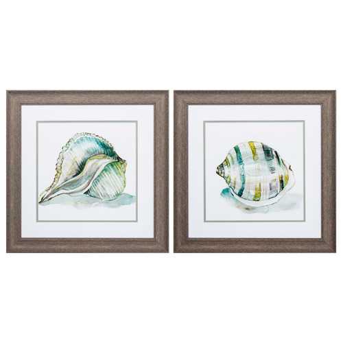 19" X 19" Distressed Wood Toned Frame Malecon Shell (Set of 2)