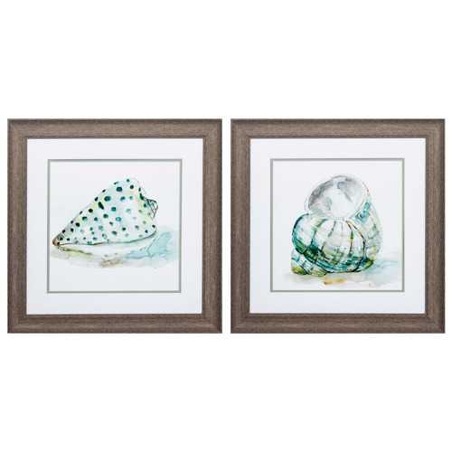 19" X 19" Distressed Wood Toned Frame Malecon Shell (Set of 2)