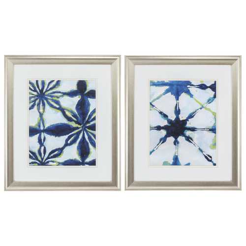 19" X 22" Brushed Silver Frame Green & Blue Shibori (Set of 2)