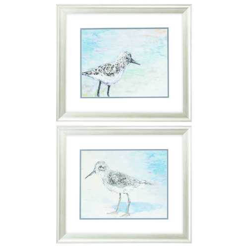 22" X 19" Brushed Silver Frame Sandpiper (Set of 2)