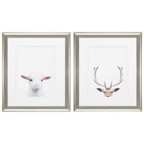19" X 22" Brushed Silver Frame Goat Deer (Set of 2)