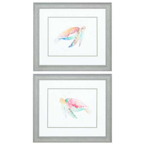 22" X 19" Distressed Wood Toned Frame Sea Turtle (Set of 2)