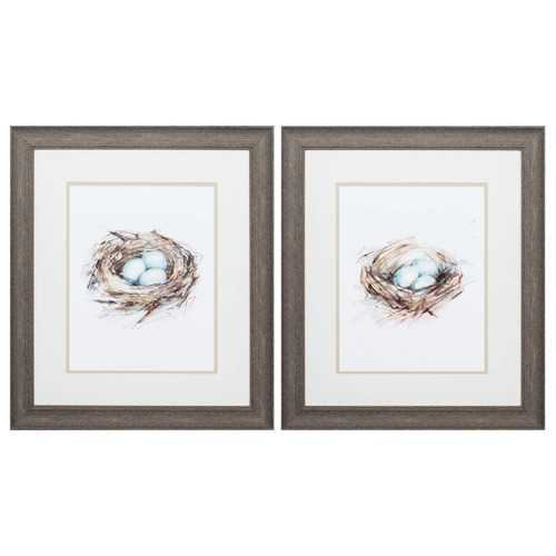19" X 22" Distressed Wood Toned Frame Bird Life (Set of 2)