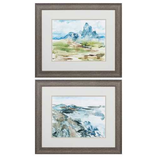 22" X 19" Distressed Wood Toned Frame Watercolor Views (Set of 2)