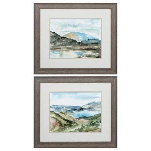 22" X 19" Distressed Wood Toned Frame Watercolor Views (Set of 2)
