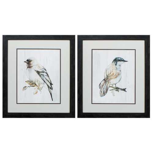 18" X 21" Distressed Black Frame Eco Bird On Wood (Set of 2)
