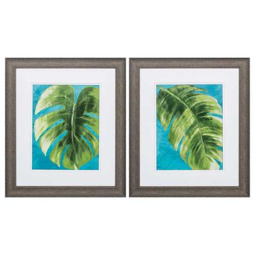 19" X 22" Distressed Wood Toned Frame Tropical Split (Set of 2)