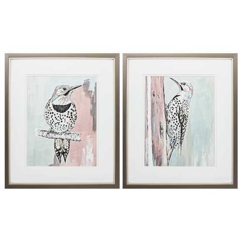17" X 20" Metallic Bronze Frame Beige Woodpecker Set of 2