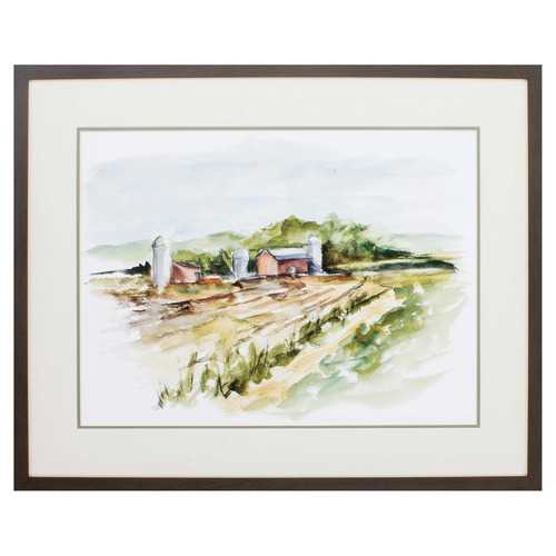 32" X 26" Brown Frame Rural Plein Air Vi