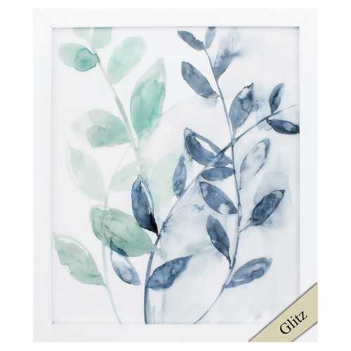 23" X 27" White Frame Water Flow Leaves I