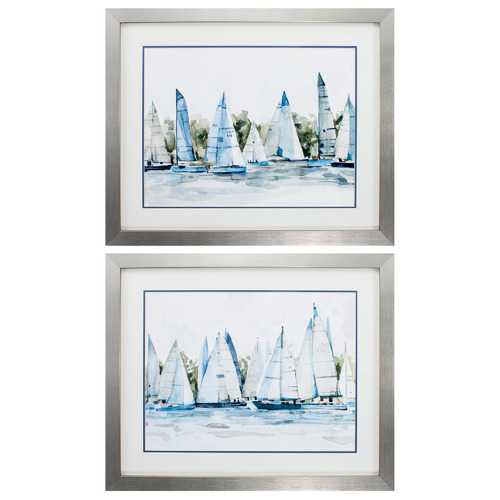 32" X 26" Silver Frame Pastel Marina (Set of 2)