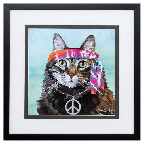 18" X 18" Silver Frame Hippie Cat