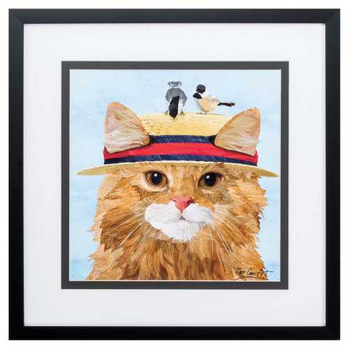 18" X 18" Silver Frame Bird Hat Cat