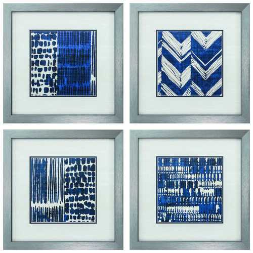 21" X 21" Silver Frame Indigo Batik Set of 4