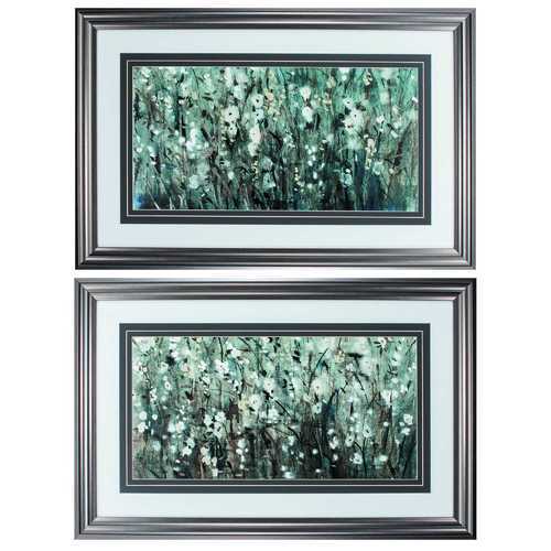 33" X 21" Gunmetal Gray Frame White Blooms Navy (Set of 2)