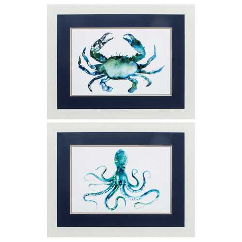 27" X 21" White Frame Crab Octopus (Set of 2)