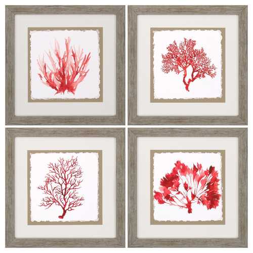 21" X 21" Woodtoned Frame Red Coral (Set of 4)