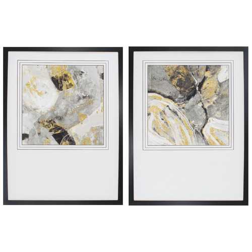 26" X 35" Dark Wood Toned Frame Painted Phoenix (Set of 2)