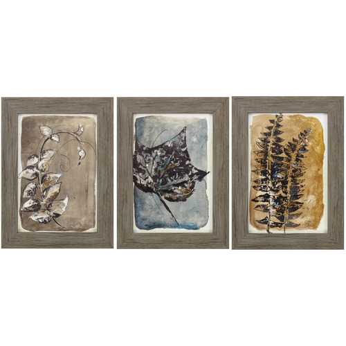 11" X 15" Woodtoned Frame Sepia Leaves I (Set of 3)