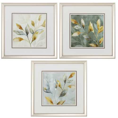20" X 20" Champagne Gold Color Frame  Majestic Leaves (Set of 3)