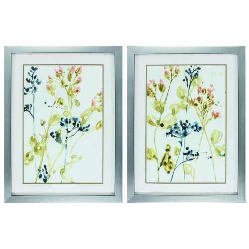 26" X 35" Silver Frame Blush Buds (Set of 2)