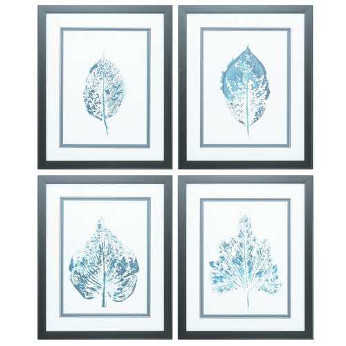 18" X 22" Dark Wood Toned Frame Beginning In Blue (Set of 4)