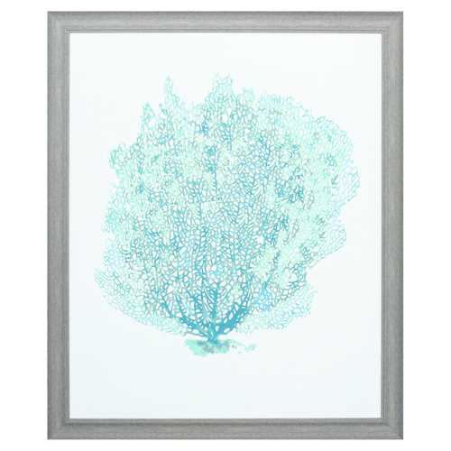 27" X 33" Distressed Wood Toned Frame Aqua Coral On White II