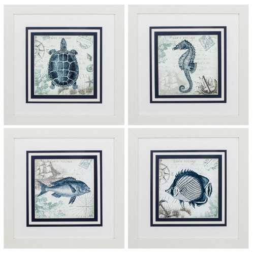 23" X 23" White Frame Seaside (Set of 4)
