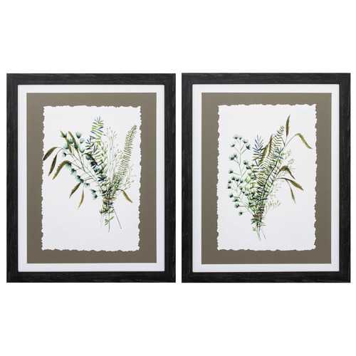 20" X 25" Distressed Black Frame Green Bouquet (Set of 2)