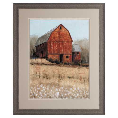 27" X 33" Distressed Wood Toned Frame Red Barn View I
