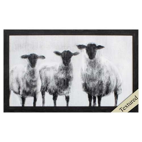 30" X 18" Distressed Black Frame Rustic Sheep I