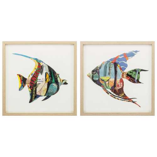 18" X 18" Paper Collage Fish (Set of 2)