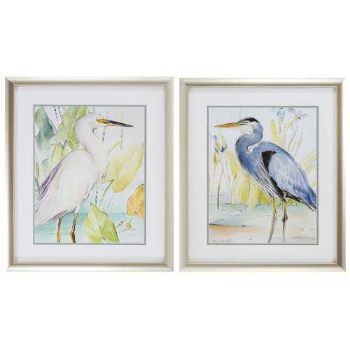 23" X 27" Champagne Gold Color Frame  Heron Egret (Set of 2)